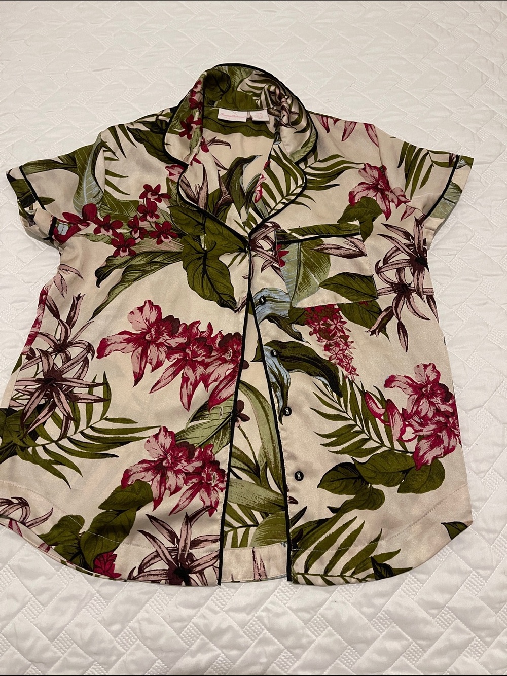 Tommy Bahama Cream Tropical Floral Short-Sleeve Pajama Top
